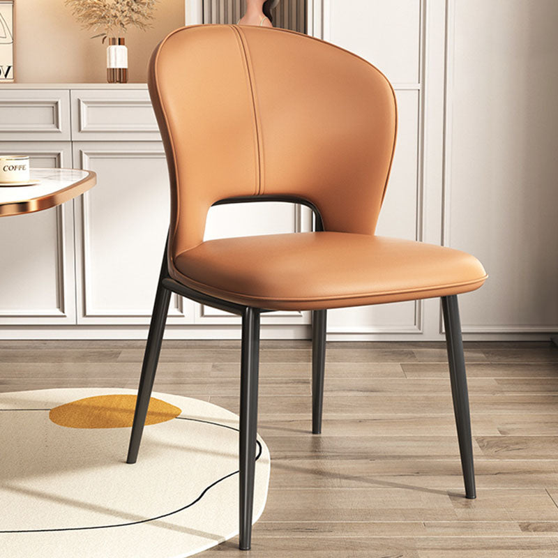 Modern Luxury Square Rectangular Cat Scratch Leather Steel Pipe Dining Chair Backrest Armless For Dining Room & Kitchen