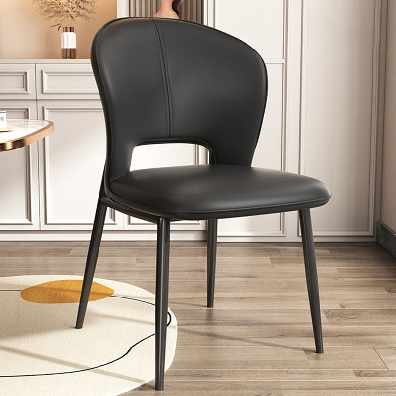Modern Luxury Square Rectangular Cat Scratch Leather Steel Pipe Dining Chair Backrest Armless For Dining Room & Kitchen
