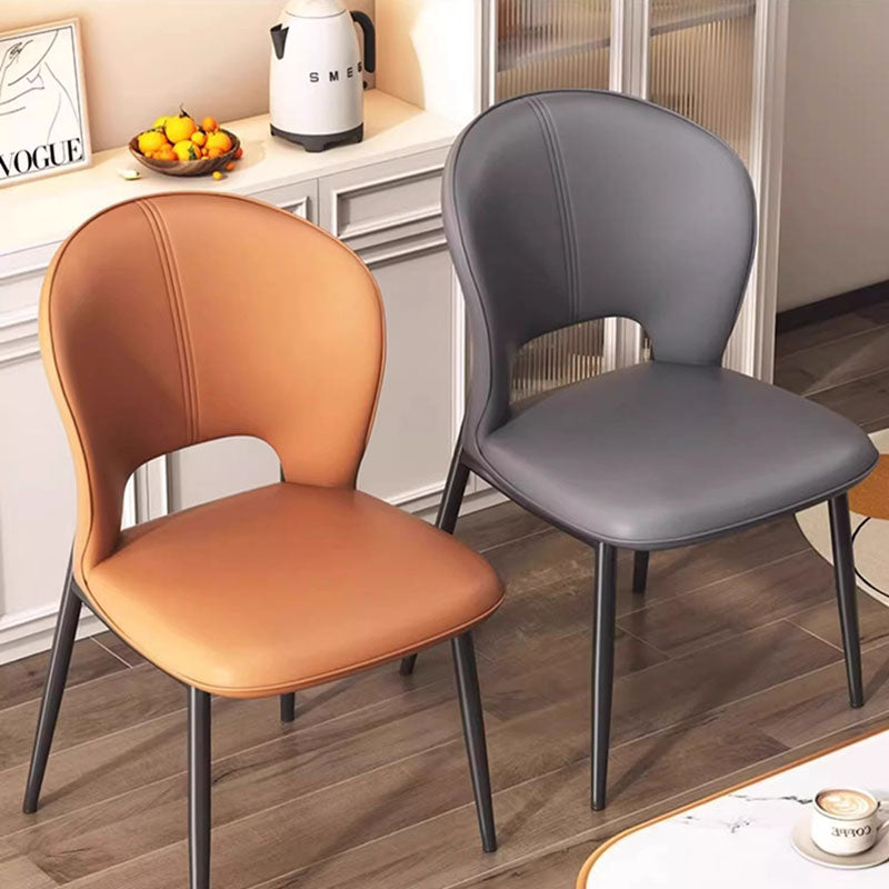 Modern Luxury Square Rectangular Cat Scratch Leather Steel Pipe Dining Chair Backrest Armless For Dining Room & Kitchen
