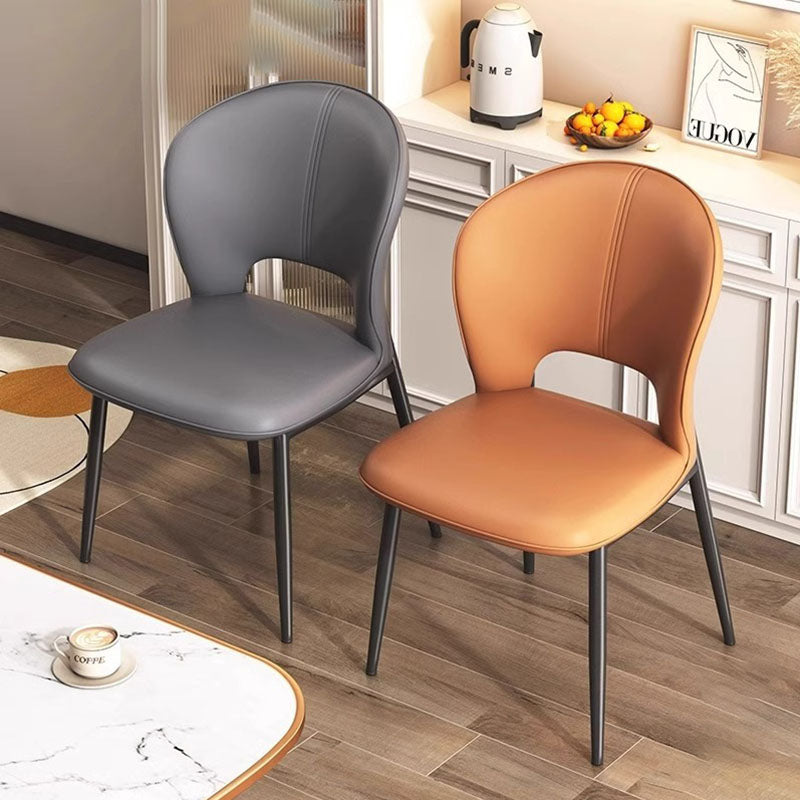Modern Luxury Square Rectangular Cat Scratch Leather Steel Pipe Dining Chair Backrest Armless For Dining Room & Kitchen