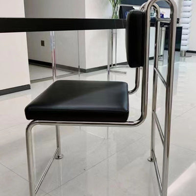 Modern Minimalist Square Rectangular Faux Leather Stainless Steel Dining Chair Backrest Armless For Dining Room & Kitchen