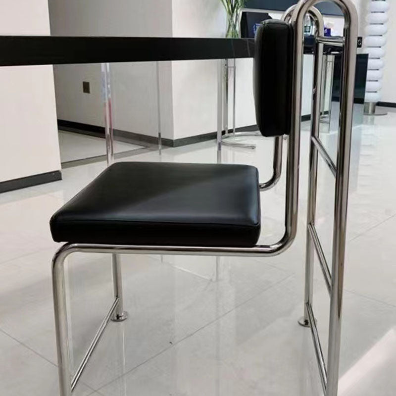 Modern Minimalist Square Rectangular Faux Leather Stainless Steel Dining Chair Backrest Armless For Dining Room & Kitchen