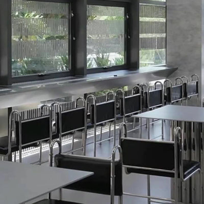 Modern Minimalist Square Rectangular Faux Leather Stainless Steel Dining Chair Backrest Armless For Dining Room & Kitchen