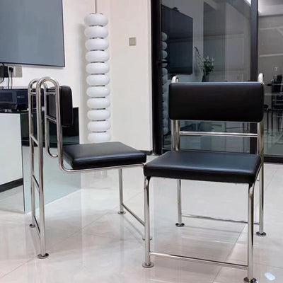 Modern Minimalist Square Rectangular Faux Leather Stainless Steel Dining Chair Backrest Armless For Dining Room & Kitchen