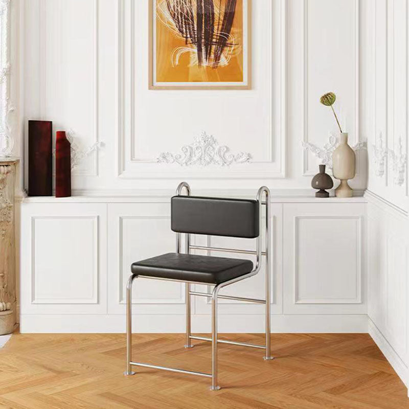 Modern Minimalist Square Rectangular Faux Leather Stainless Steel Dining Chair Backrest Armless For Dining Room & Kitchen