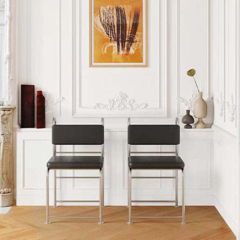 Modern Minimalist Square Rectangular Faux Leather Stainless Steel Dining Chair Backrest Armless For Dining Room & Kitchen