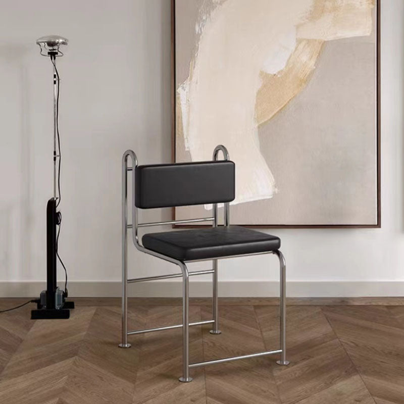 Modern Minimalist Square Rectangular Faux Leather Stainless Steel Dining Chair Backrest Armless For Dining Room & Kitchen