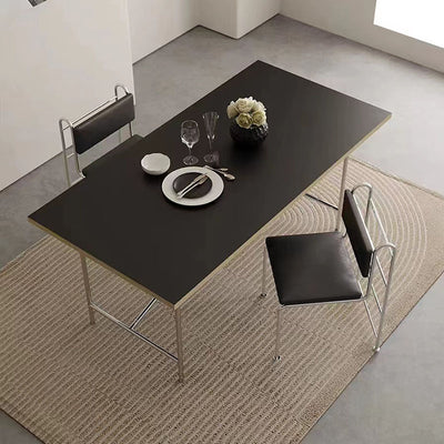 Modern Minimalist Square Rectangular Faux Leather Stainless Steel Dining Chair Backrest Armless For Dining Room & Kitchen