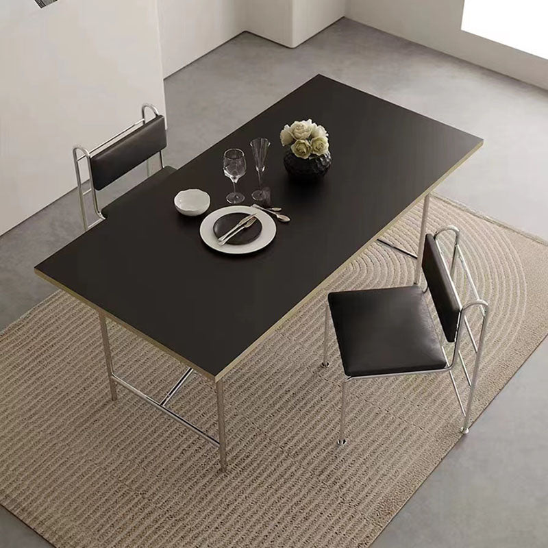 Modern Minimalist Square Rectangular Faux Leather Stainless Steel Dining Chair Backrest Armless For Dining Room & Kitchen