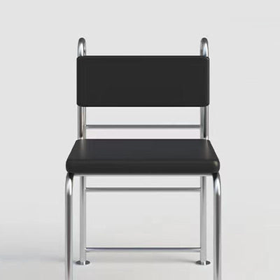 Modern Minimalist Square Rectangular Faux Leather Stainless Steel Dining Chair Backrest Armless For Dining Room & Kitchen