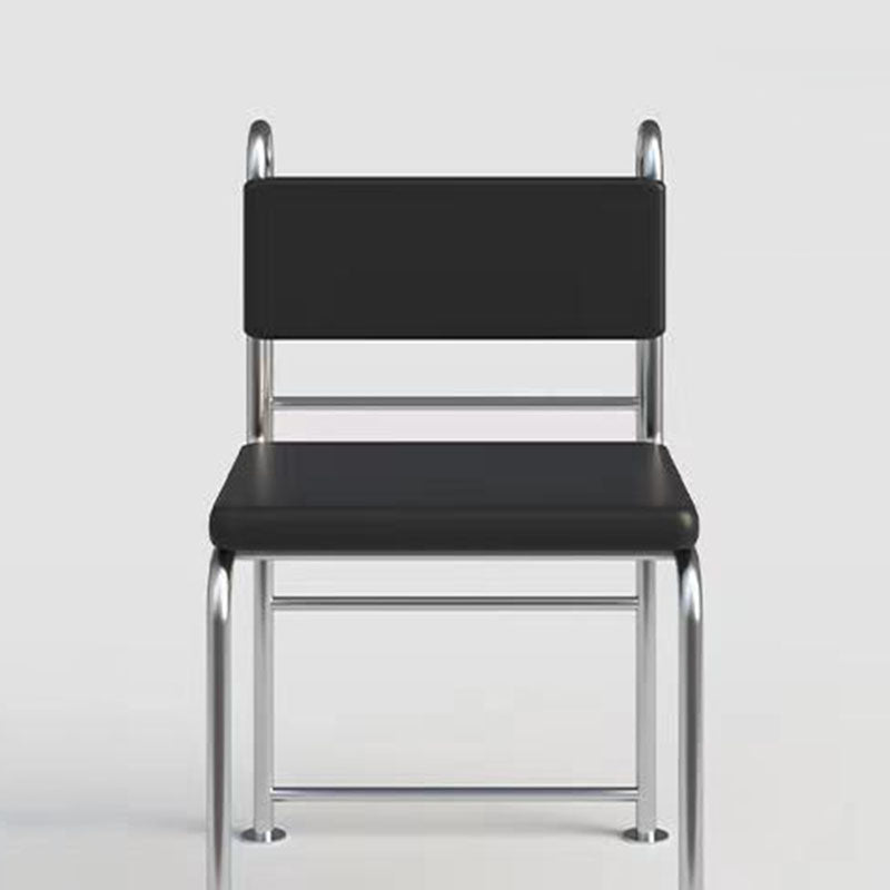 Modern Minimalist Square Rectangular Faux Leather Stainless Steel Dining Chair Backrest Armless For Dining Room & Kitchen