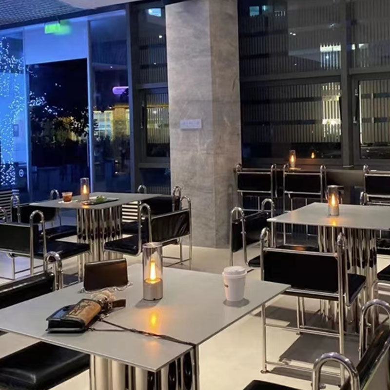 Modern Minimalist Square Rectangular Faux Leather Stainless Steel Dining Chair Backrest Armless For Dining Room & Kitchen