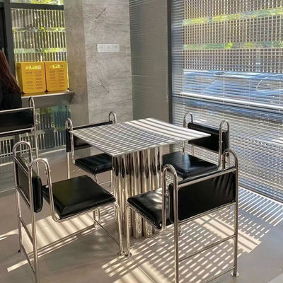 Modern Minimalist Square Rectangular Faux Leather Stainless Steel Dining Chair Backrest Armless For Dining Room & Kitchen