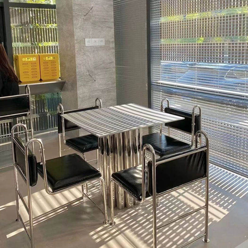 Modern Minimalist Square Rectangular Faux Leather Stainless Steel Dining Chair Backrest Armless For Dining Room & Kitchen