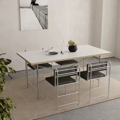 Modern Minimalist Square Rectangular Faux Leather Stainless Steel Dining Chair Backrest Armless For Dining Room & Kitchen