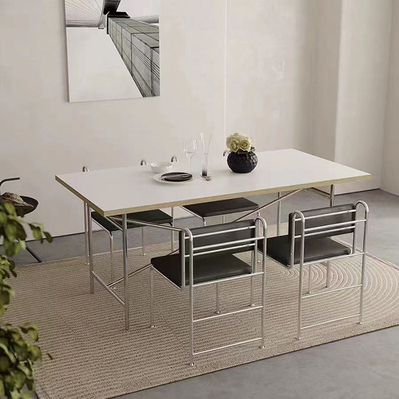 Modern Minimalist Square Rectangular Faux Leather Stainless Steel Dining Chair Backrest Armless For Dining Room & Kitchen