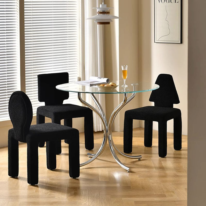 Modern Minimalist Square Rectangular Round Trapezoid Teddy Fleece Solid Wood Plywood Dining Chair Backrest Armless For Dining Room & Kitchen