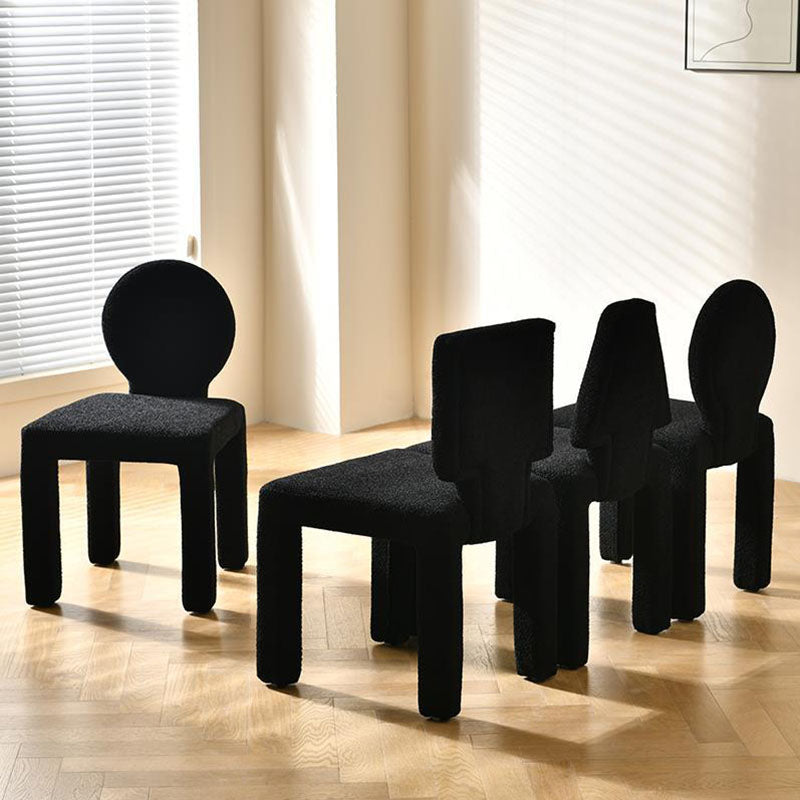 Modern Minimalist Square Rectangular Round Trapezoid Teddy Fleece Solid Wood Plywood Dining Chair Backrest Armless For Dining Room & Kitchen