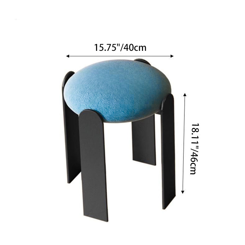 Modern Minimalist Round Carbon Steel Velvet Low Stool For Living Room