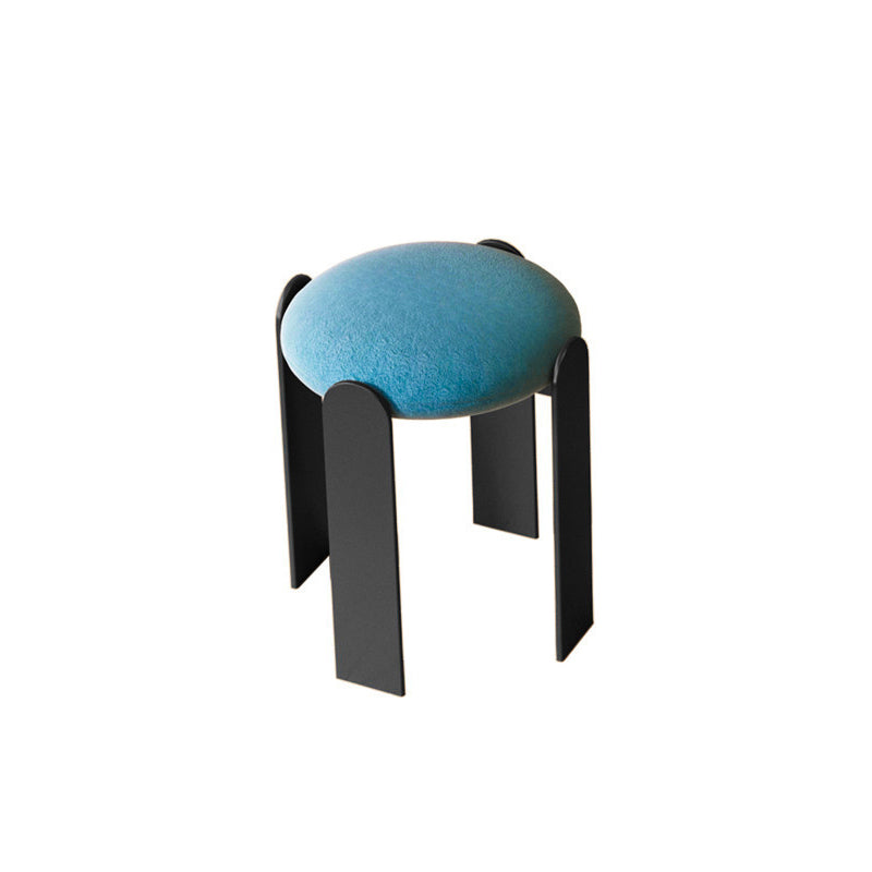 Modern Minimalist Round Carbon Steel Velvet Low Stool For Living Room