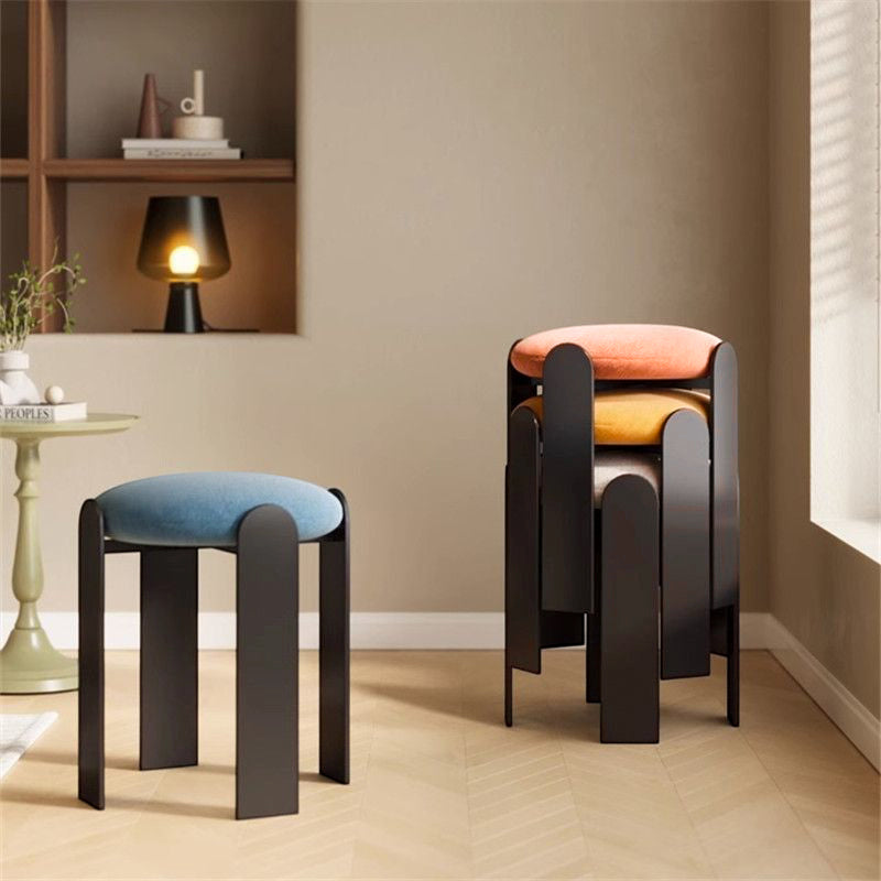 Modern Minimalist Round Carbon Steel Velvet Low Stool For Living Room