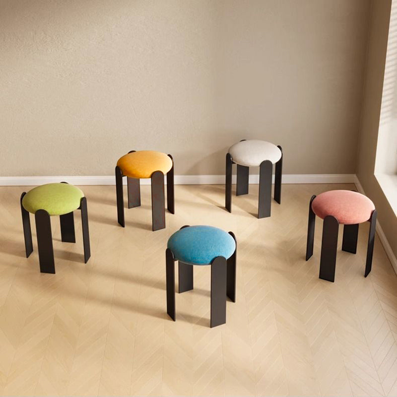 Modern Minimalist Round Carbon Steel Velvet Low Stool For Living Room