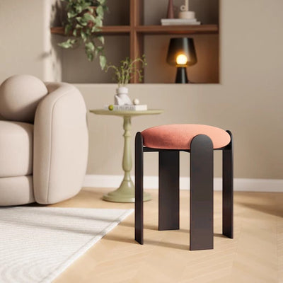 Modern Minimalist Round Carbon Steel Velvet Low Stool For Living Room