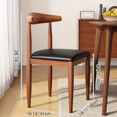 Traditional Chinese Square Rectangular Carbon Steel Pipe PU Leather Dining Chair Backrest Armless For Dining Room & Kitchen