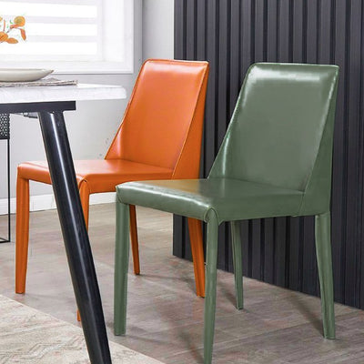 Contemporary Nordic Square Rectangular Carbon Steel Pipe Saddle Leather Dining Chair Backrest Armless For Dining Room & Kitchen