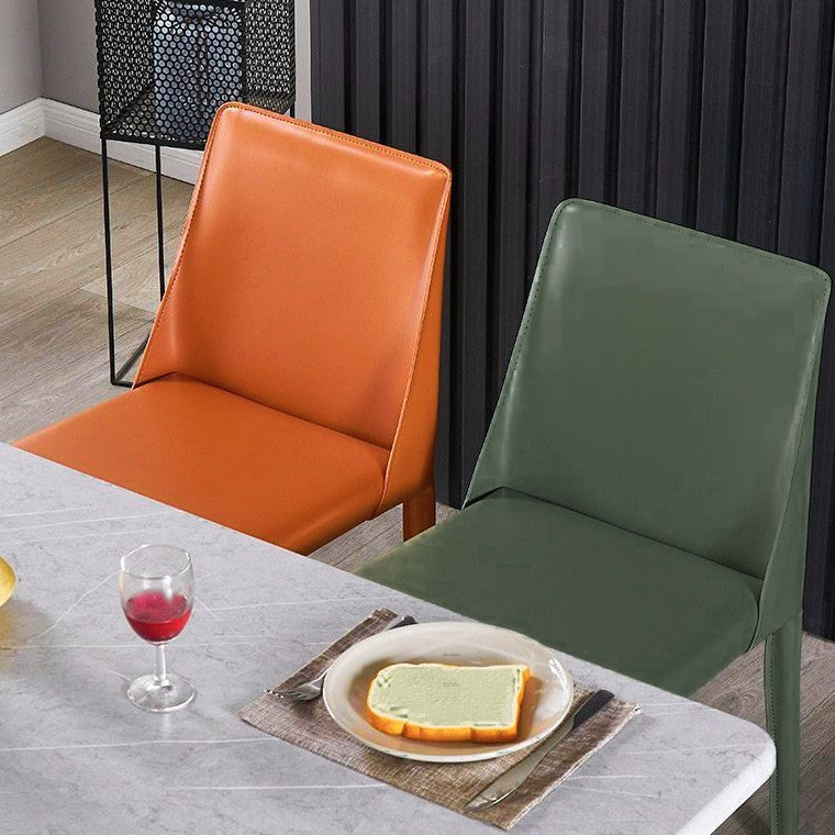 Contemporary Nordic Square Rectangular Carbon Steel Pipe Saddle Leather Dining Chair Backrest Armless For Dining Room & Kitchen