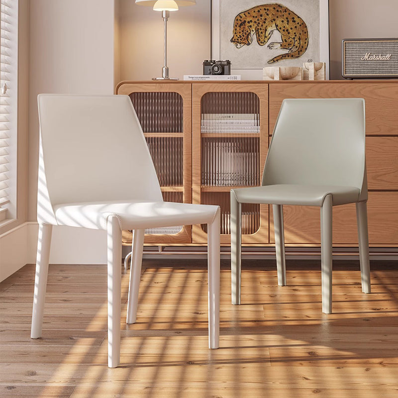 Contemporary Nordic Square Rectangular Carbon Steel Pipe Saddle Leather Dining Chair Backrest Armless For Dining Room & Kitchen