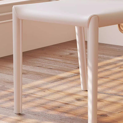 Contemporary Nordic Square Rectangular Carbon Steel Pipe Saddle Leather Dining Chair Backrest Armless For Dining Room & Kitchen