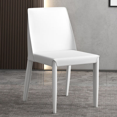 Contemporary Nordic Square Rectangular Carbon Steel Pipe Saddle Leather Dining Chair Backrest Armless For Dining Room & Kitchen