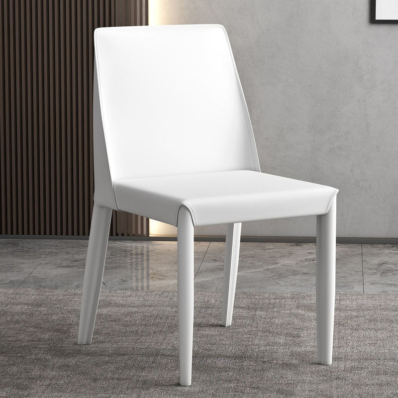 Contemporary Nordic Square Rectangular Carbon Steel Pipe Saddle Leather Dining Chair Backrest Armless For Dining Room & Kitchen