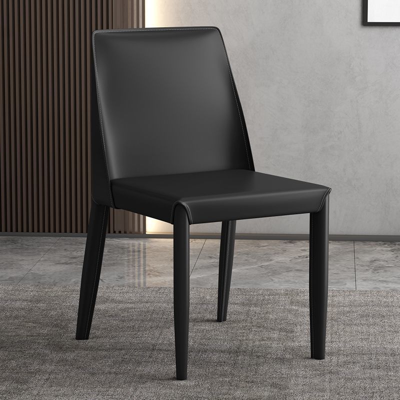 Contemporary Nordic Square Rectangular Carbon Steel Pipe Saddle Leather Dining Chair Backrest Armless For Dining Room & Kitchen