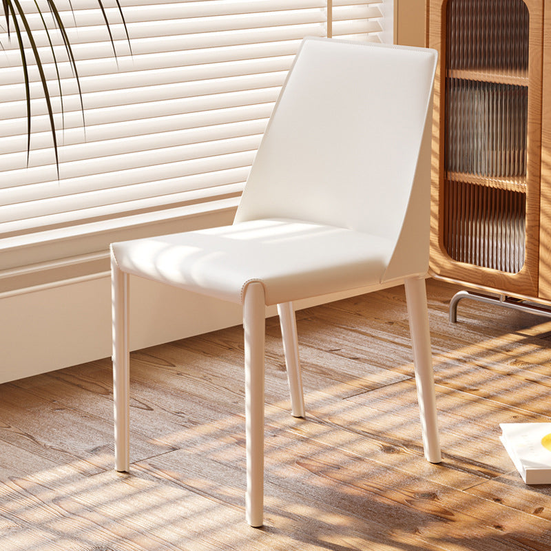 Contemporary Nordic Square Rectangular Carbon Steel Pipe Saddle Leather Dining Chair Backrest Armless For Dining Room & Kitchen