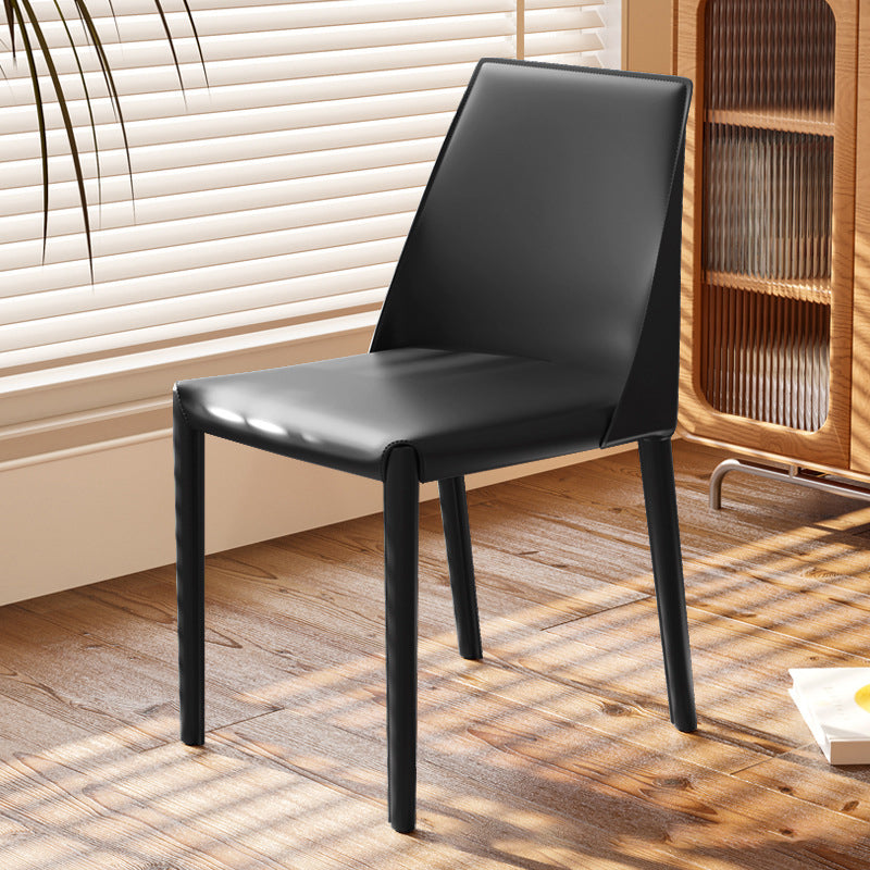 Contemporary Nordic Square Rectangular Carbon Steel Pipe Saddle Leather Dining Chair Backrest Armless For Dining Room & Kitchen