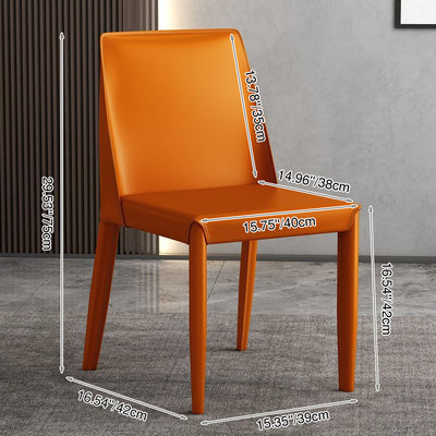 Contemporary Nordic Square Rectangular Carbon Steel Pipe Saddle Leather Dining Chair Backrest Armless For Dining Room & Kitchen