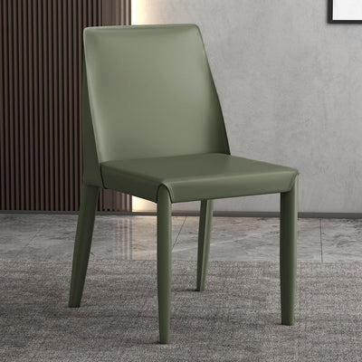 Contemporary Nordic Square Rectangular Carbon Steel Pipe Saddle Leather Dining Chair Backrest Armless For Dining Room & Kitchen