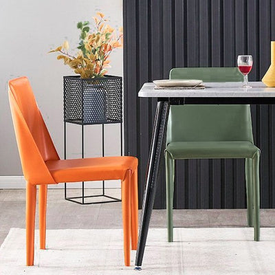 Contemporary Nordic Square Rectangular Carbon Steel Pipe Saddle Leather Dining Chair Backrest Armless For Dining Room & Kitchen