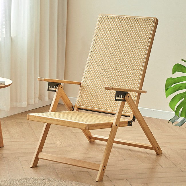 Modern Minimalist Square Rectangular Nan Bamboo Resin Weaving Foldable Recliner Backrest Armrest For Living Room