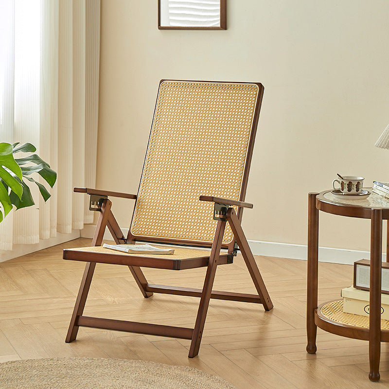 Modern Minimalist Square Rectangular Nan Bamboo Resin Weaving Foldable Recliner Backrest Armrest For Living Room