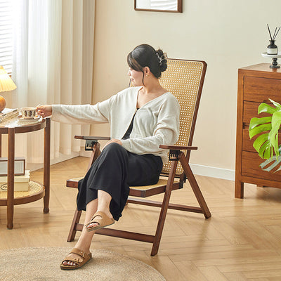 Modern Minimalist Square Rectangular Nan Bamboo Resin Weaving Foldable Recliner Backrest Armrest For Living Room