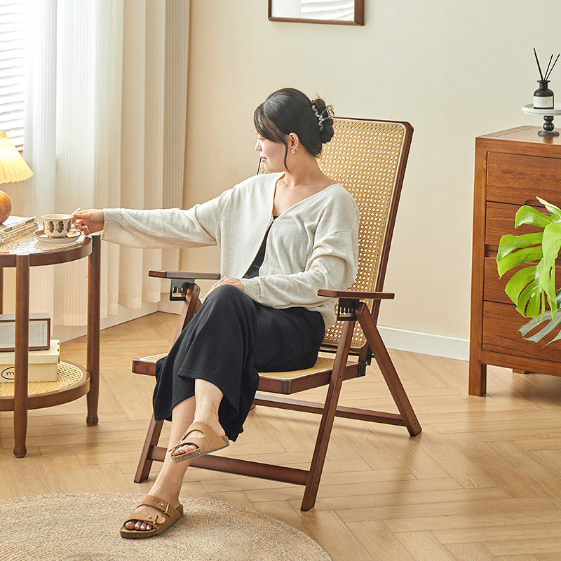 Modern Minimalist Square Rectangular Nan Bamboo Resin Weaving Foldable Recliner Backrest Armrest For Living Room