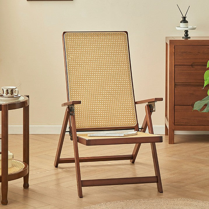 Modern Minimalist Square Rectangular Nan Bamboo Resin Weaving Foldable Recliner Backrest Armrest For Living Room