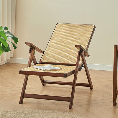 Modern Minimalist Square Rectangular Nan Bamboo Resin Weaving Foldable Recliner Backrest Armrest For Living Room