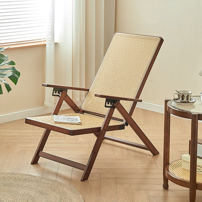 Modern Minimalist Square Rectangular Nan Bamboo Resin Weaving Foldable Recliner Backrest Armrest For Living Room