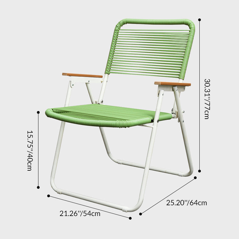 Modern Minimalist Square Rectangular PE Rattan Beech Wood Iron Pipe Weaving Foldable Camping Chair Backrest Armrest For Outdoor