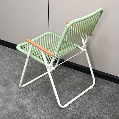 Modern Minimalist Square Rectangular PE Rattan Beech Wood Iron Pipe Weaving Foldable Camping Chair Backrest Armrest For Outdoor