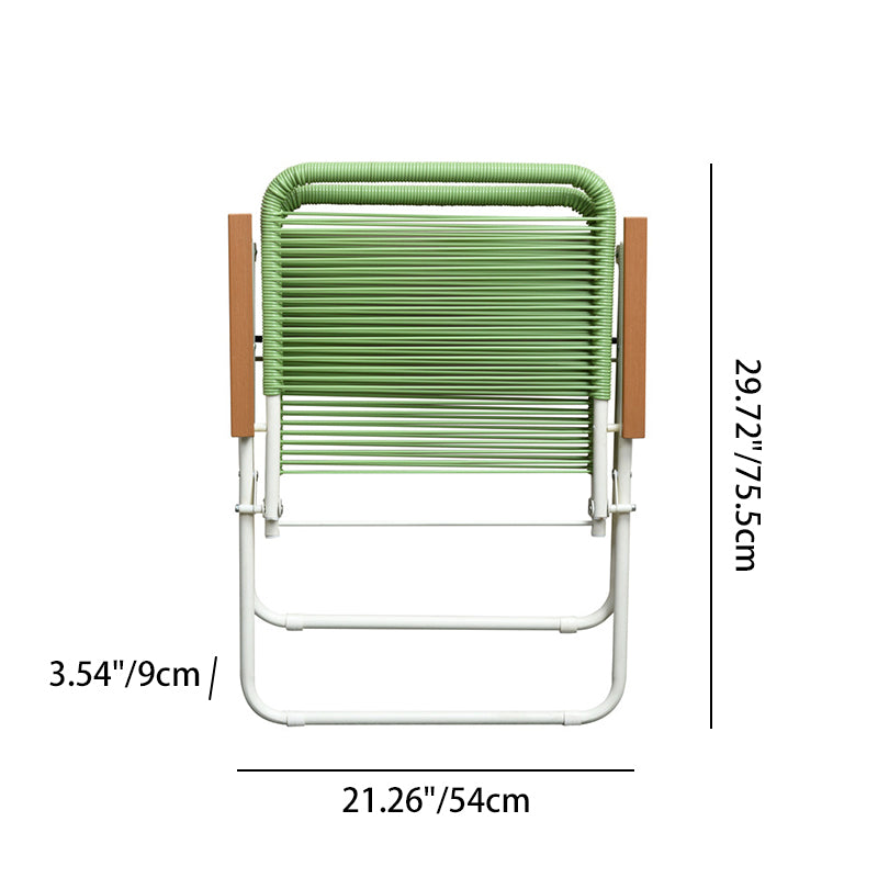 Modern Minimalist Square Rectangular PE Rattan Beech Wood Iron Pipe Weaving Foldable Camping Chair Backrest Armrest For Outdoor